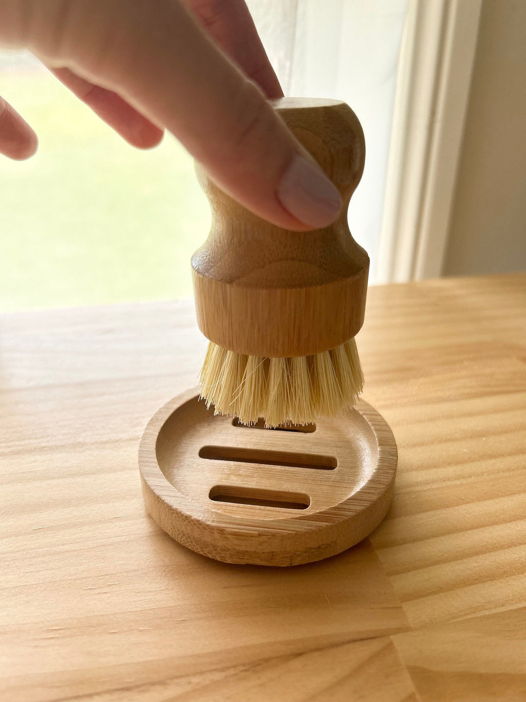 Mini bamboo dish brush