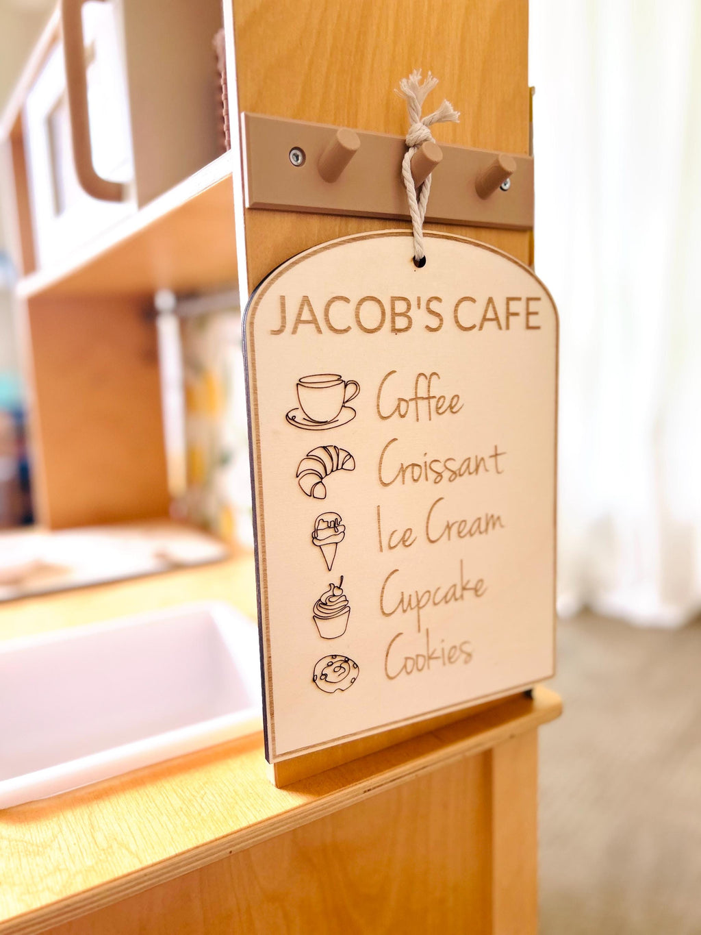 Personalized Wooden Café Menu Sign – Play Kitchen Pretend Play Decor