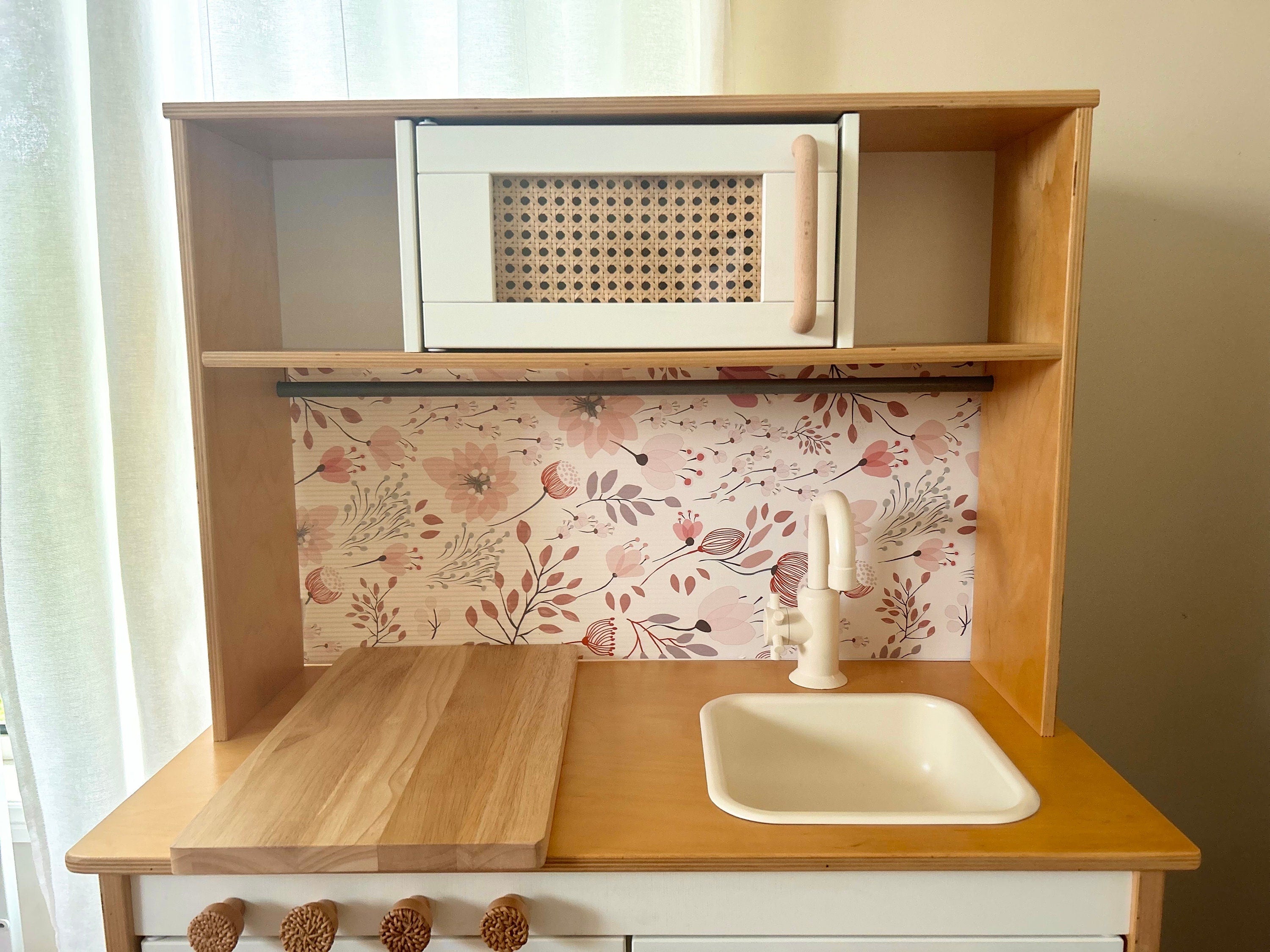 Play Kitchen Pink Floral Splashback - For the Ikea Duktig