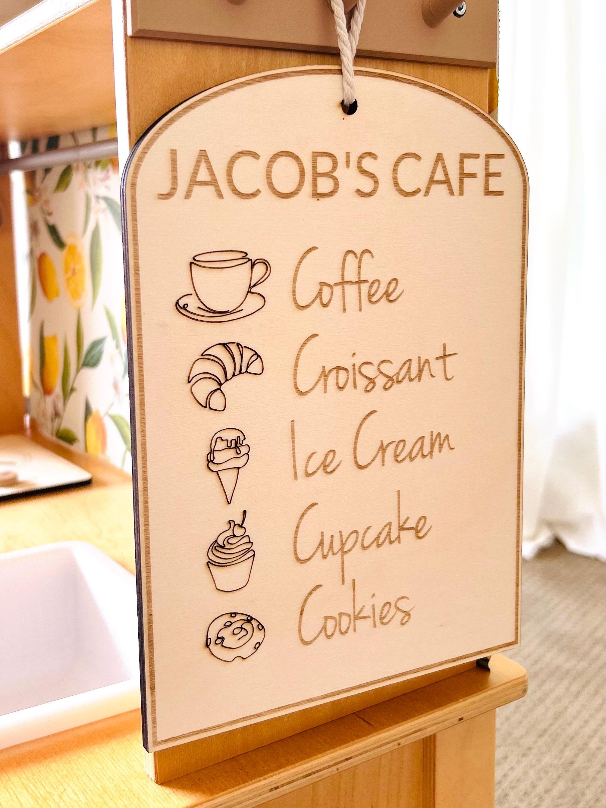 Personalized Wooden Café Menu Sign – Play Kitchen Pretend Play Decor