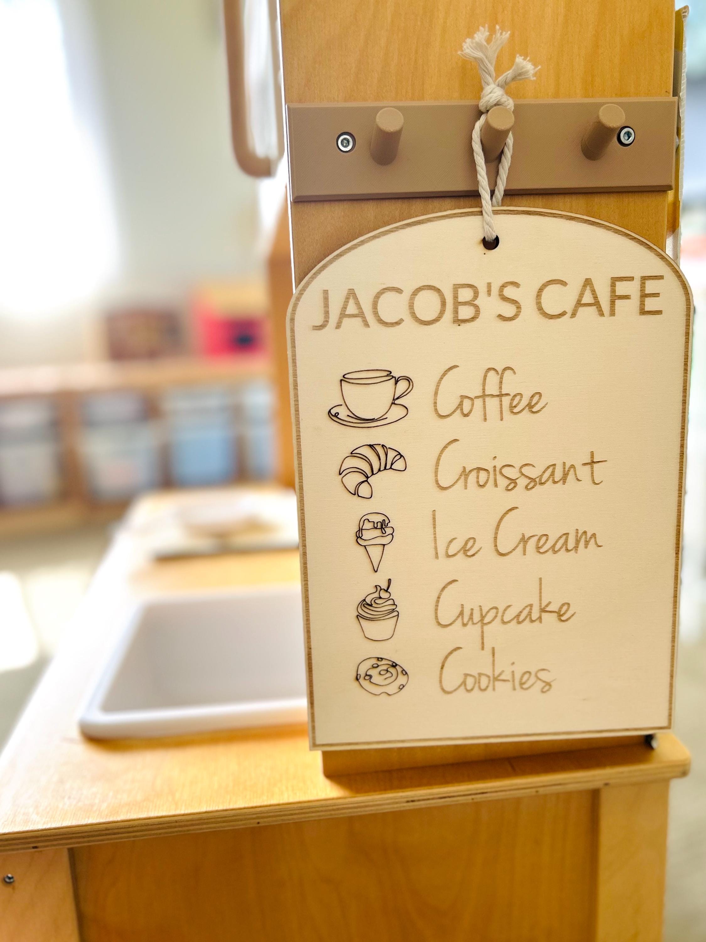 Personalized Wooden Café Menu Sign – Play Kitchen Pretend Play Decor