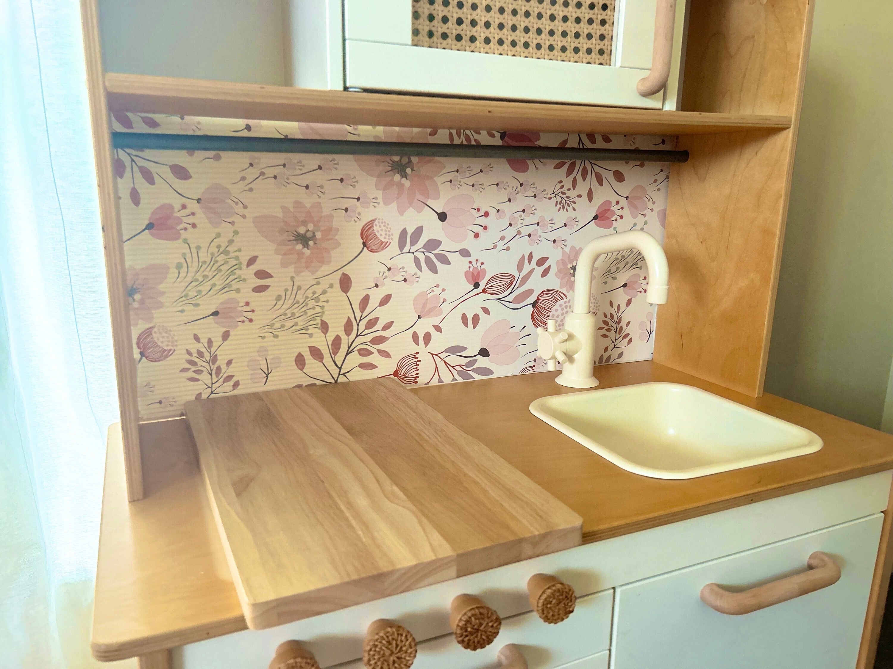 Play Kitchen Pink Floral Splashback - For the Ikea Duktig