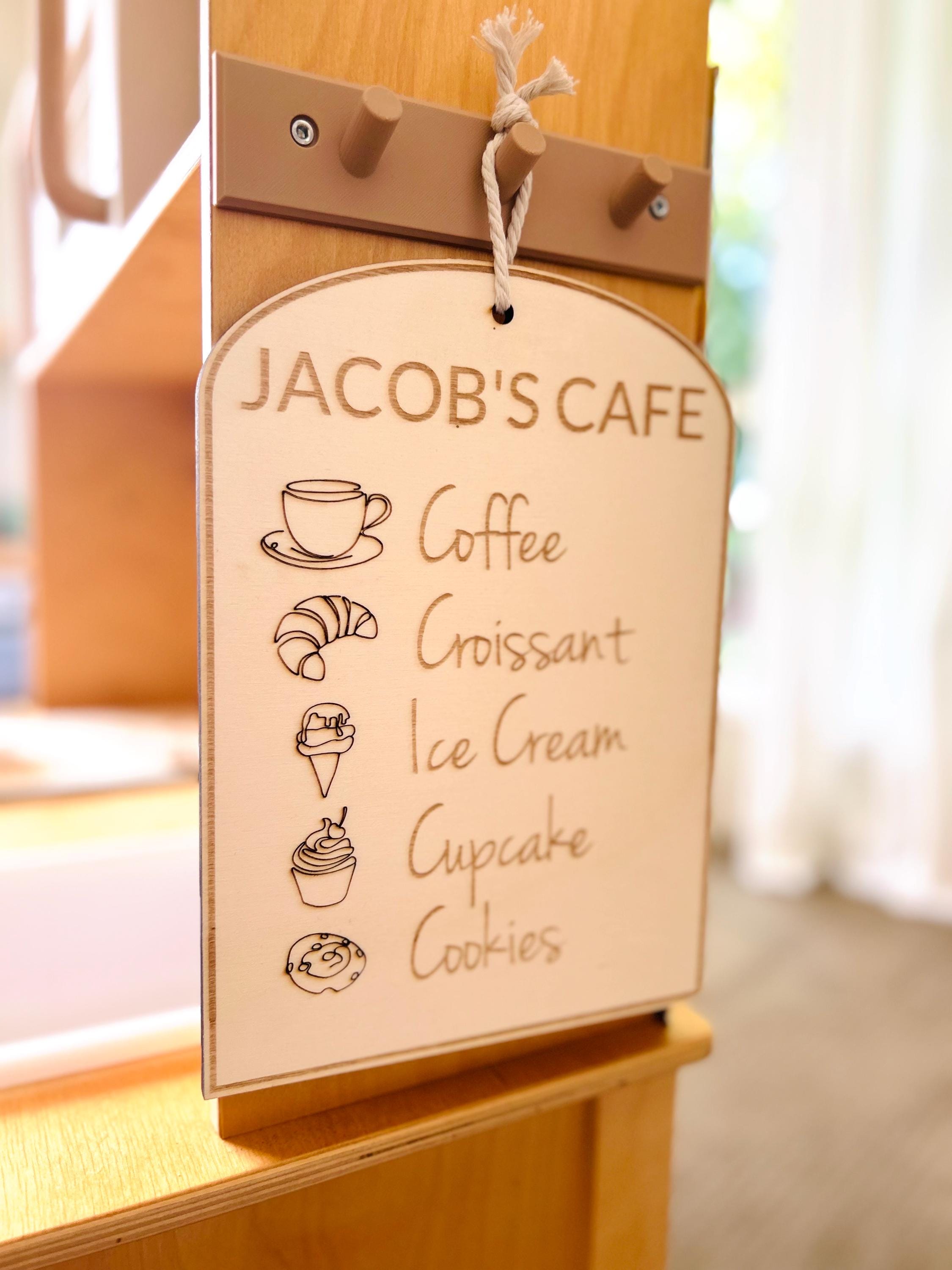 Personalized Wooden Café Menu Sign – Play Kitchen Pretend Play Decor